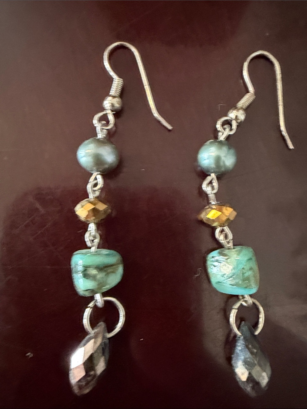 Handcrafted Turquoise Bead Dangle Earrings with Metallic Accents